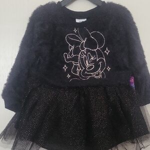 Disney Black Fuzzy Minnie Mouse Dress with Sparkle Tulle